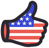 Thumbs up icon outfitted in USA branding