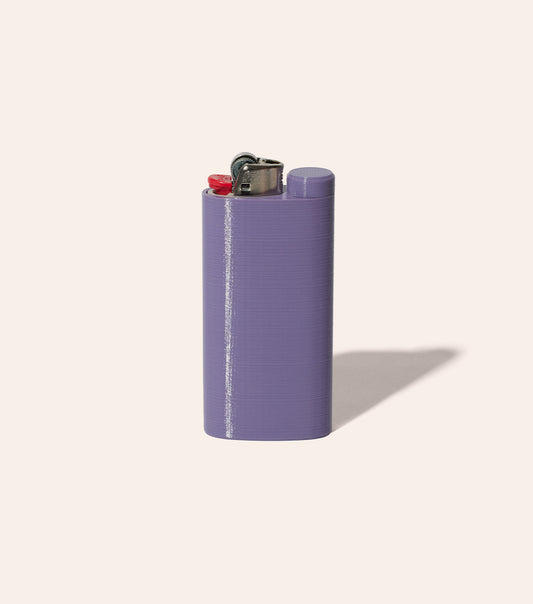 The Purple Jointlocker 1.0 with BIC lighter inserted into lighter case, and cap twisted onto protective joint holder