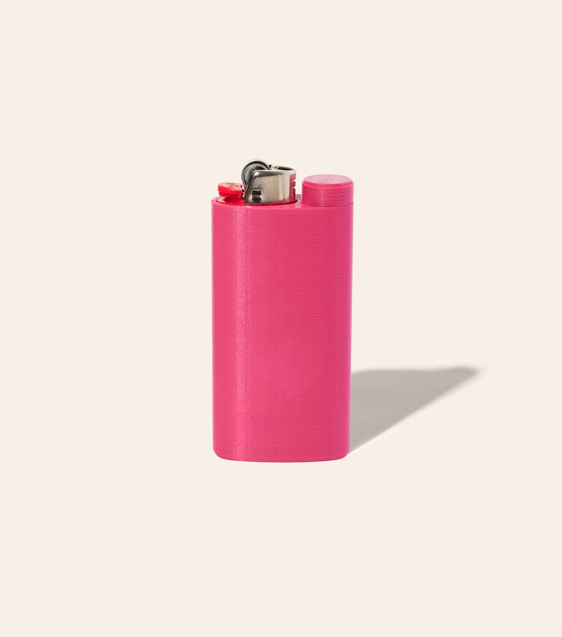 The Magenta Jointlocker 2.0 with BIC lighter inserted into case, and cap twisted onto joint holder area